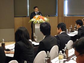 Dr. Wachrinrat, President of Kasetsart University, greeting the guests and attendees