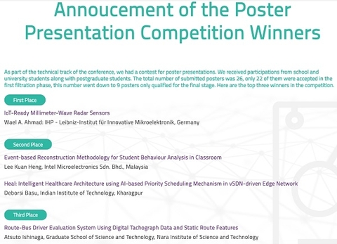 Atsuto Ishinaga of Internet Architecture and Systems lab won the third place of the poster presentation competition at IEEE GCAIoT 2020.(2020/12/18)