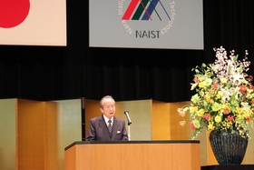A congratulatory messages by Mr. KOBAYASHI ,the President of Foundation for Nara Institute of science and Technology and Representative Director and Chairman of the Board of Kintetsu Group Holding Co.,Ltd.