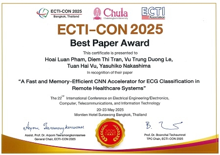 Assist. Prof. Hoai Luan PHAM et al. of the Computing Architecture Laboratory received the Best Paper Award at ECTI-CON 2025.
