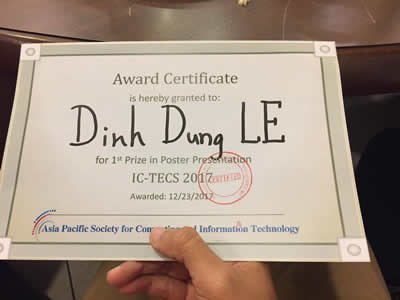 情報科学研究科　コンピューティング・アーキテクチャ研究室のDinh Dung LEさん(博士後期課程2年)が国際会議IC-TECS 2017においてBest Poster Awardを受賞
