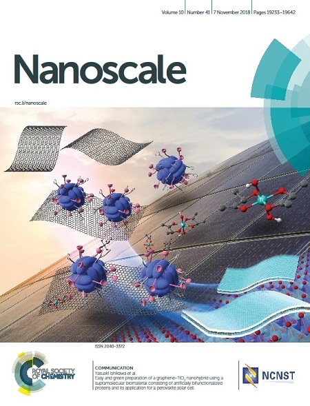 情報機能素子科学研究室の橋間裕貴さん(博士後期課程2年)、石河泰明准教授、浦岡行治教授らの学術論文が英国王立化学会Nanoscale誌の表表紙（Outside front cover）を飾りました